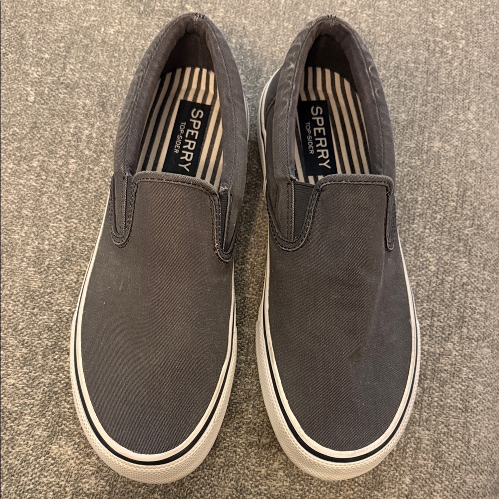 Sperry Gray Canvas Slip-On Shoes with White Sole